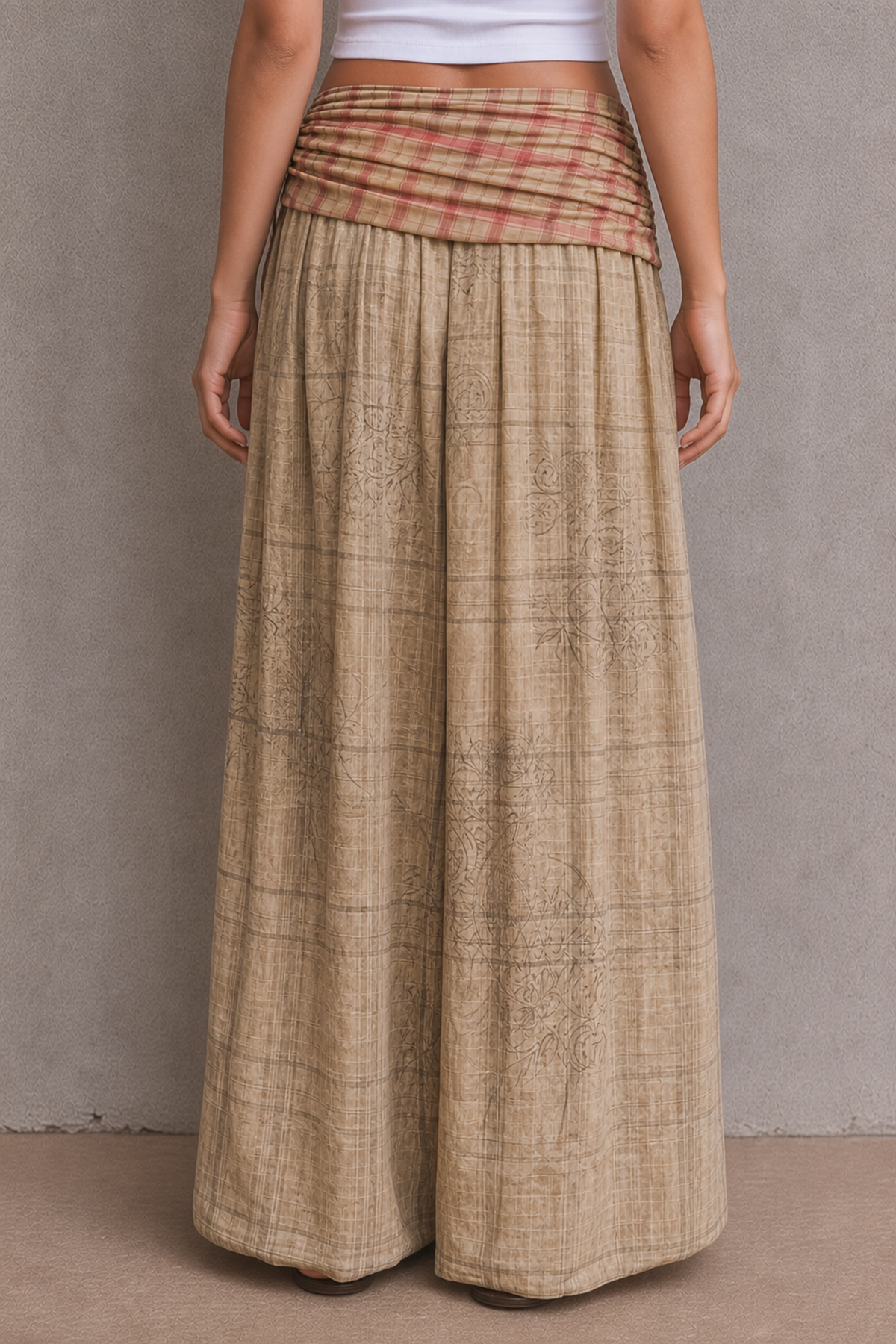 Iverna Floral Check Wide Leg Pants