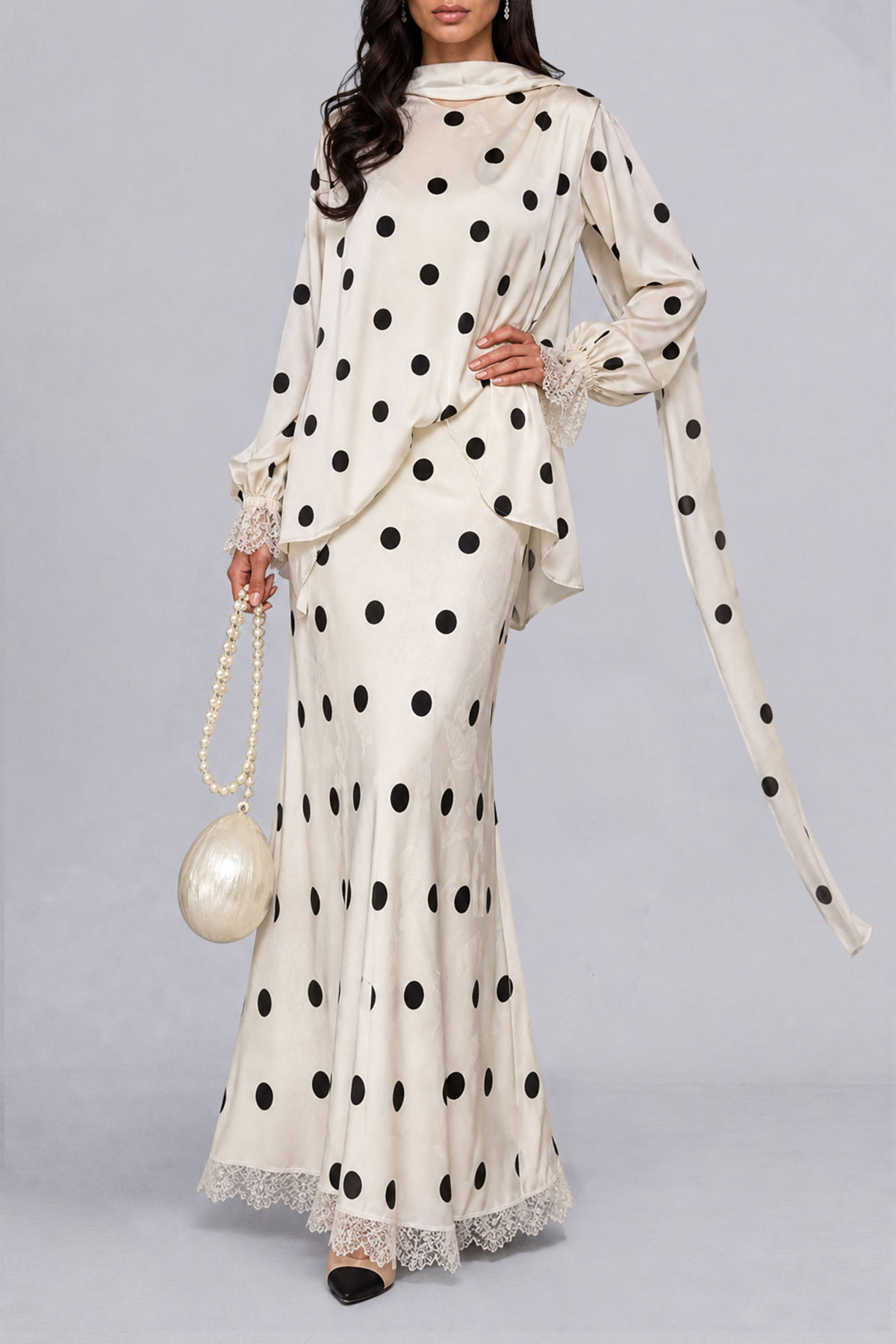 Jasmine Polka Dot Print Lace Trim Skirt Set