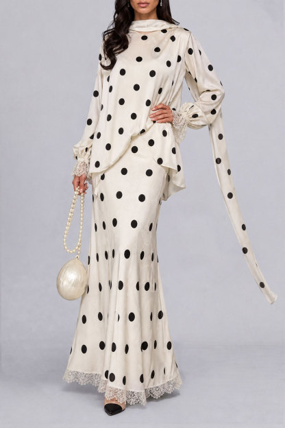 Jasmine Polka Dot Print Lace Trim Skirt Set