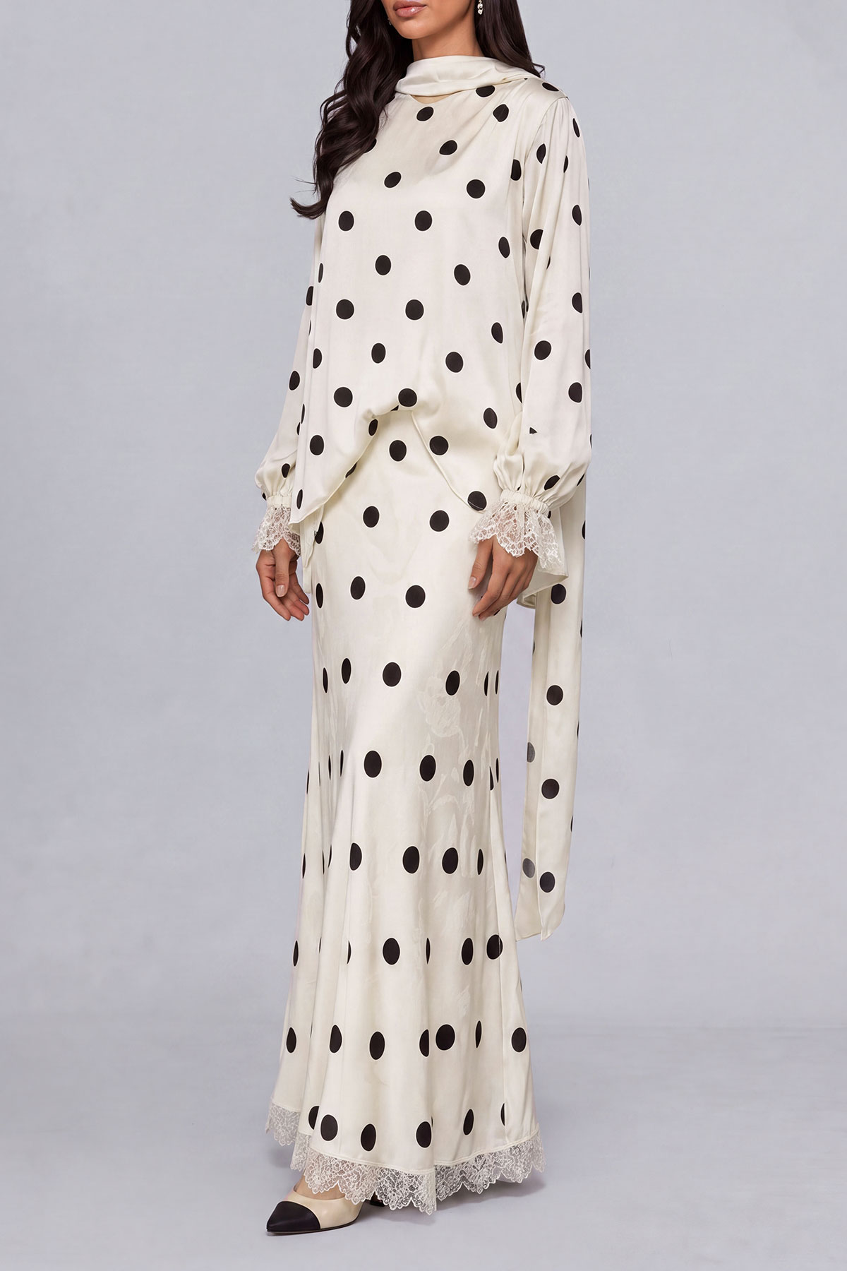 Jasmine Polka Dot Print Lace Trim Skirt Set