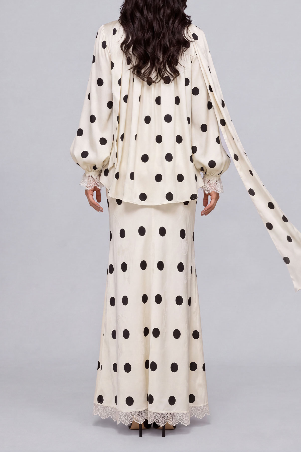 Jasmine Polka Dot Print Lace Trim Skirt Set