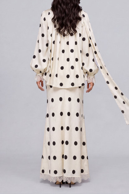 Jasmine Polka Dot Print Lace Trim Skirt Set