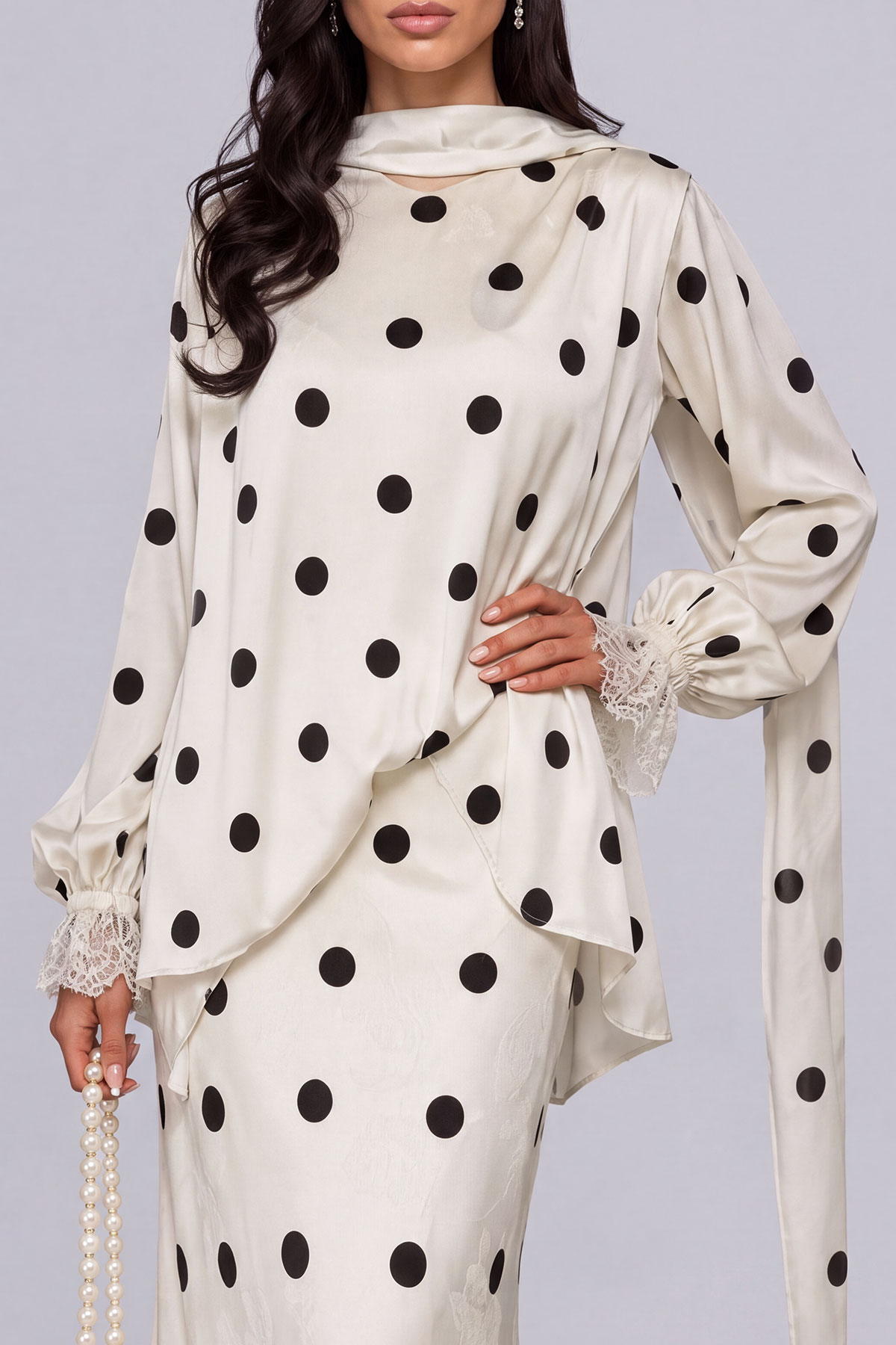 Jasmine Polka Dot Print Lace Trim Skirt Set