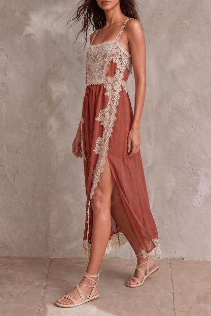 Jocelyn Spaghetti Lace Slid Midi Dress