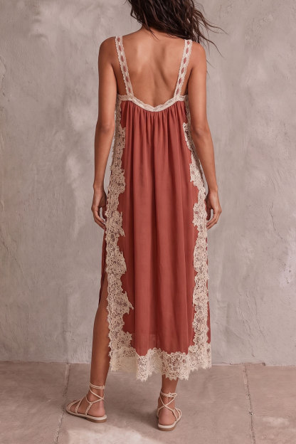 Jocelyn Spaghetti Lace Slid Midi Dress