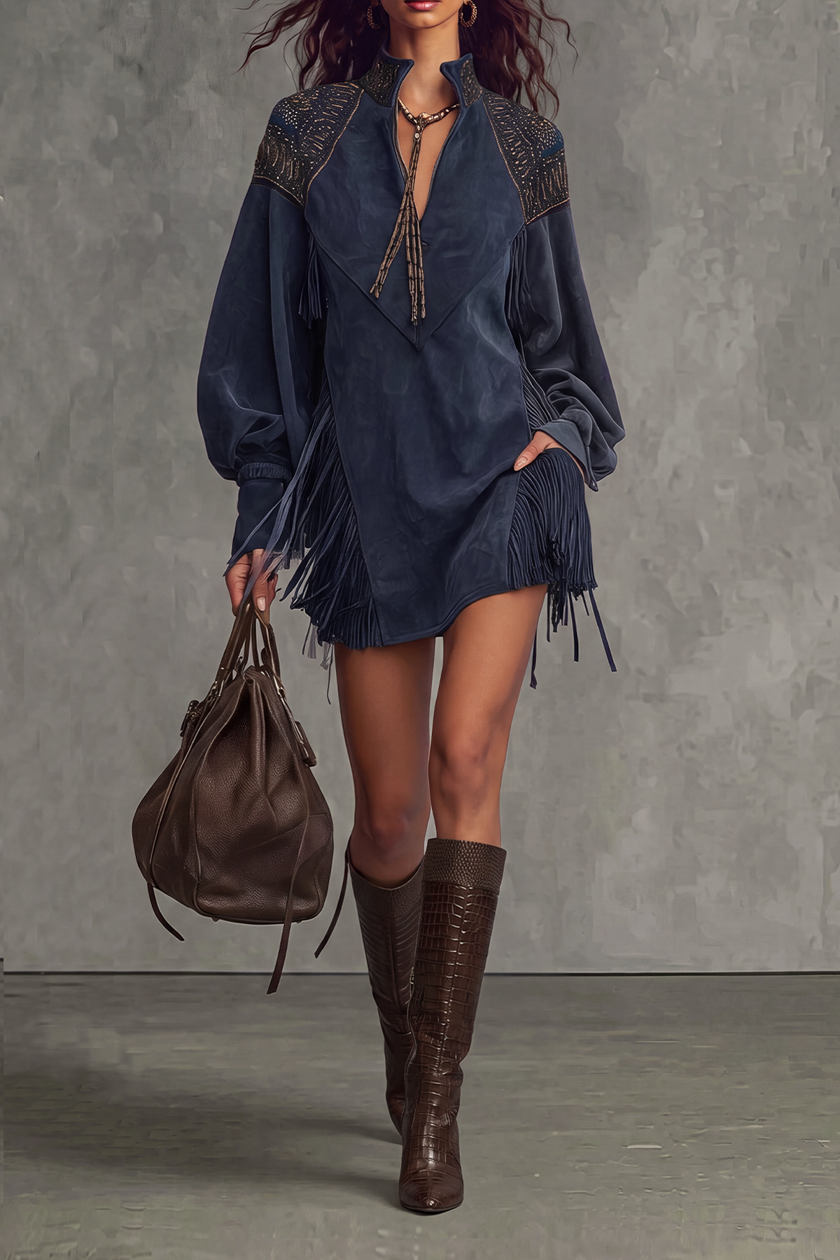 Juliana Embroidered Fringe Mini Dress