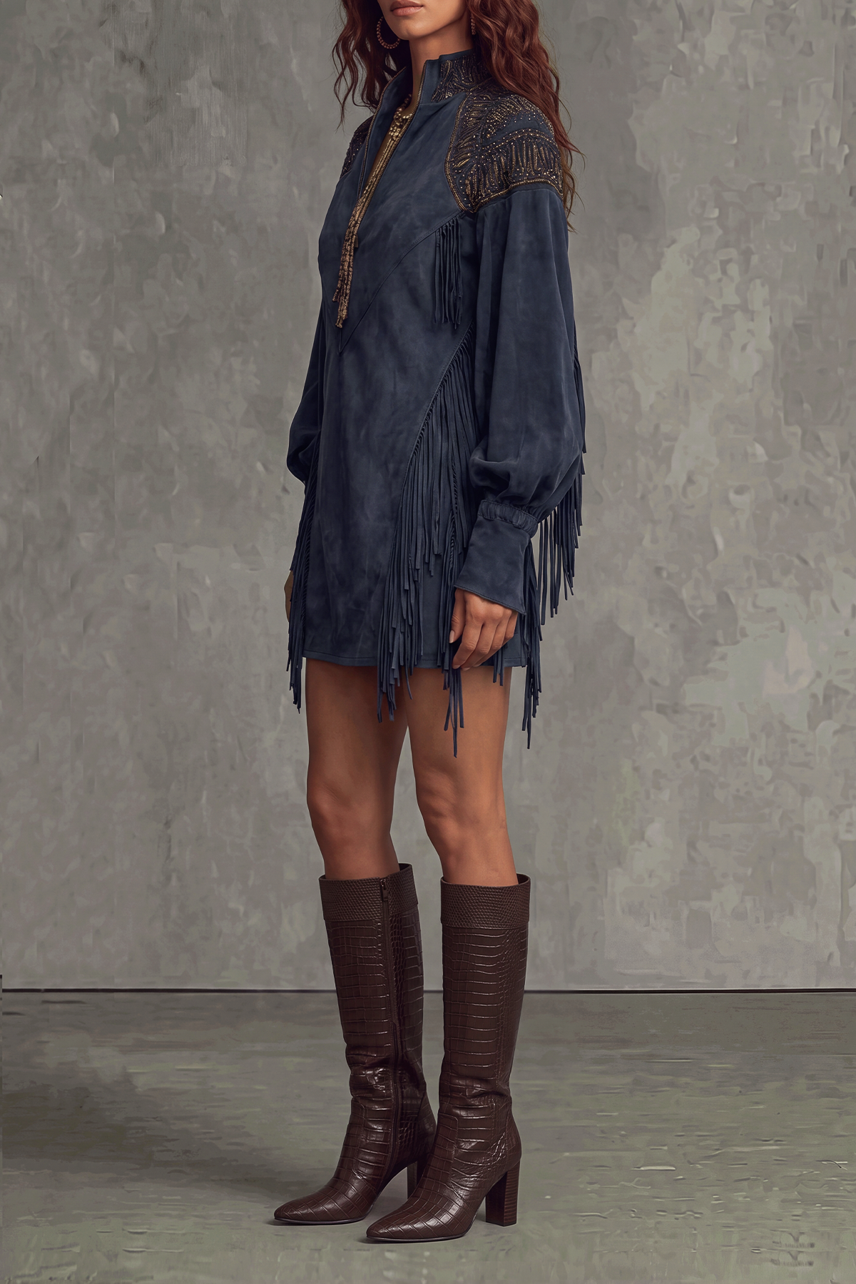Juliana Embroidered Fringe Mini Dress