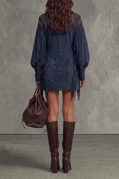 Juliana Embroidered Fringe Mini Dress