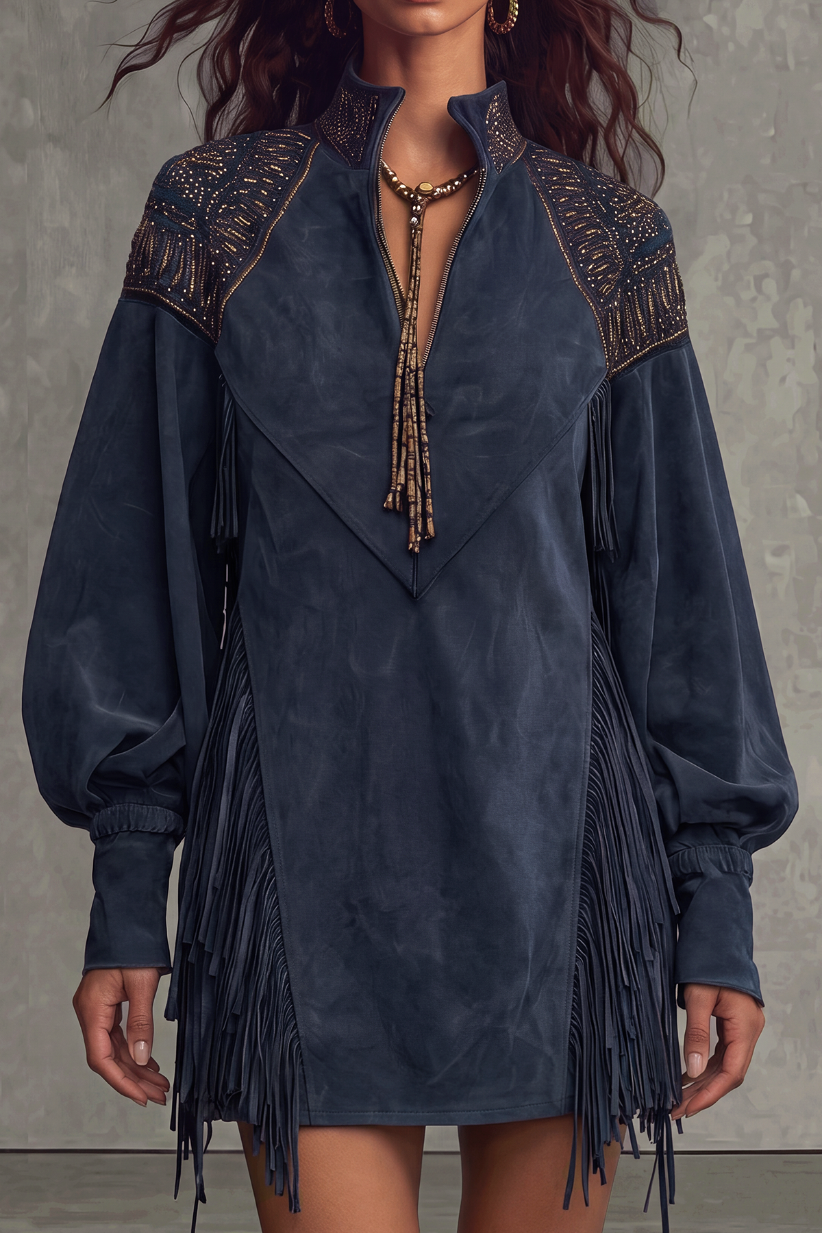 Juliana Embroidered Fringe Mini Dress