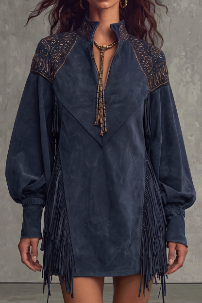 Juliana Embroidered Fringe Mini Dress