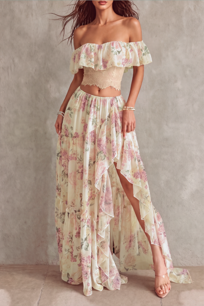 June Floral Lace High Low Skirt Set