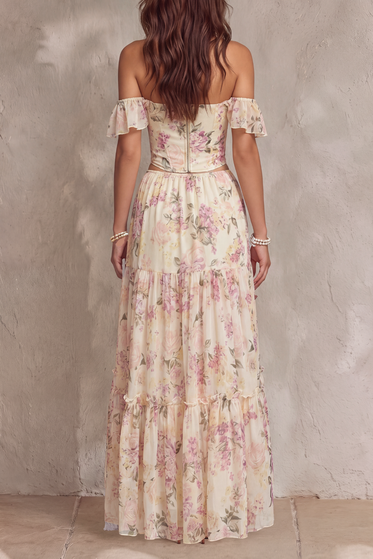 June Floral Lace High Low Skirt Set