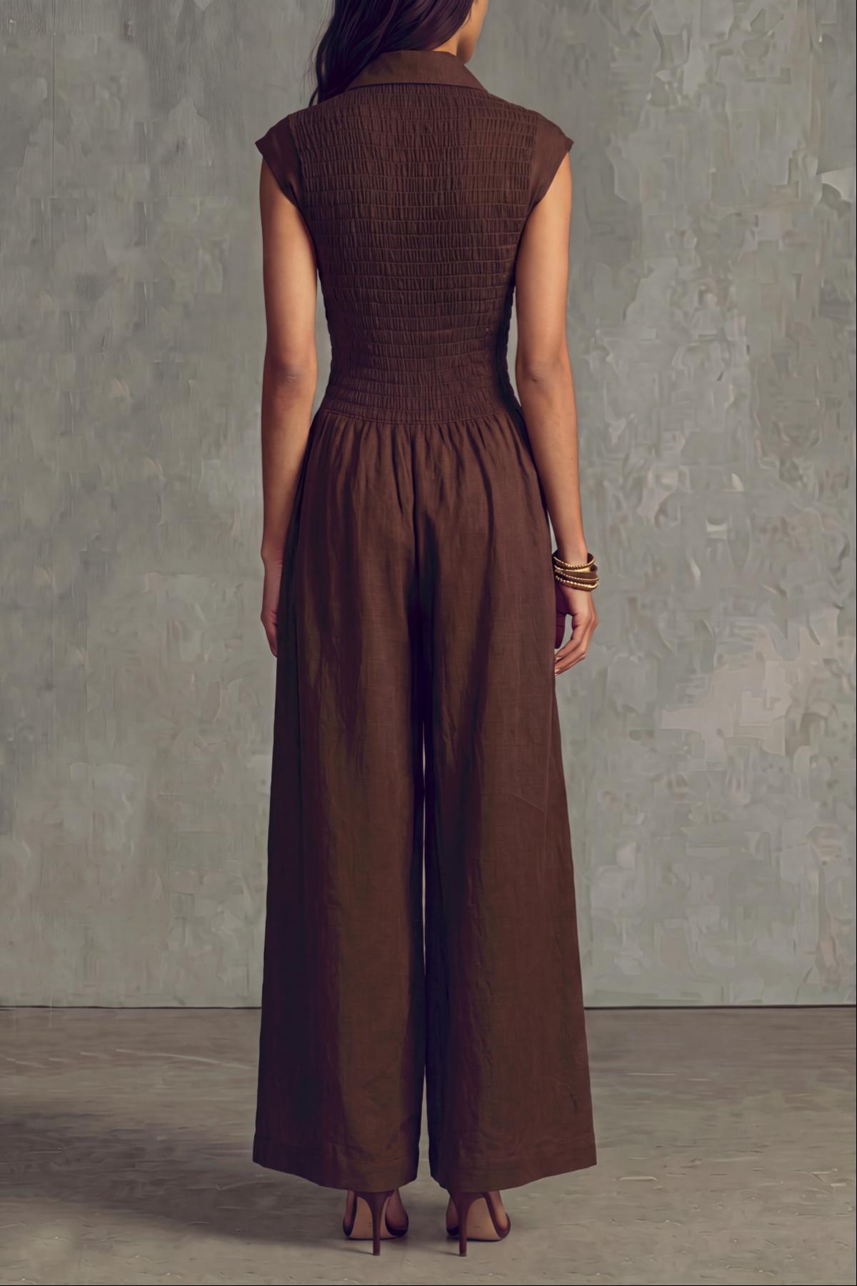 Kaelith Plunge Neck Sash Waist Jumpsuit