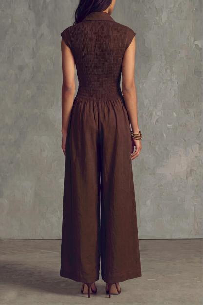 Kaelith Plunge Neck Sash Waist Jumpsuit