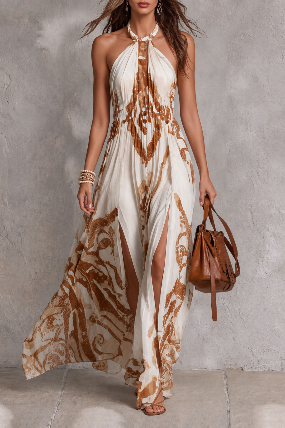 Kaevora Halter Neck Print High Slit Maxi Dress