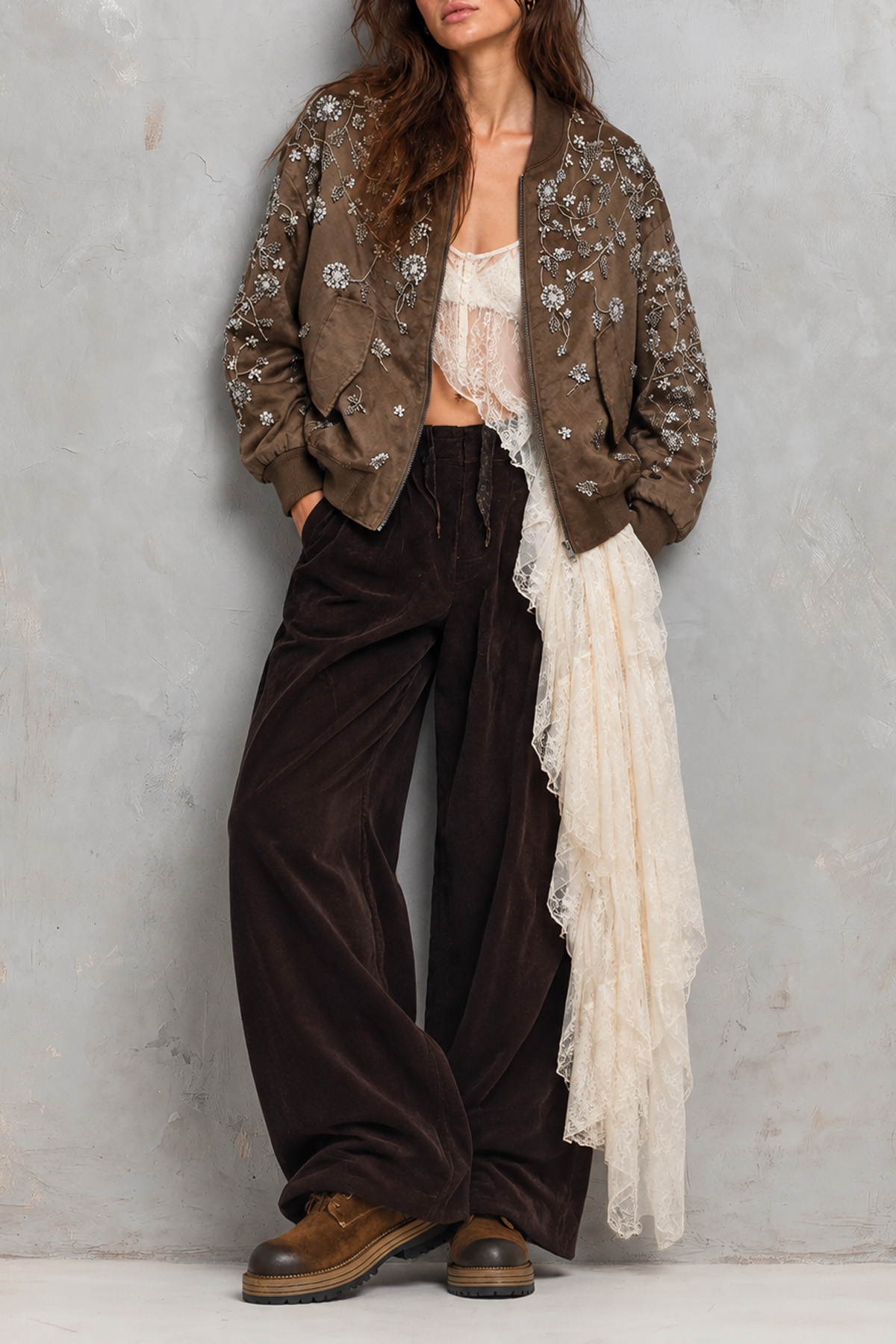Kalani Flower Embellished Zipper Jacket