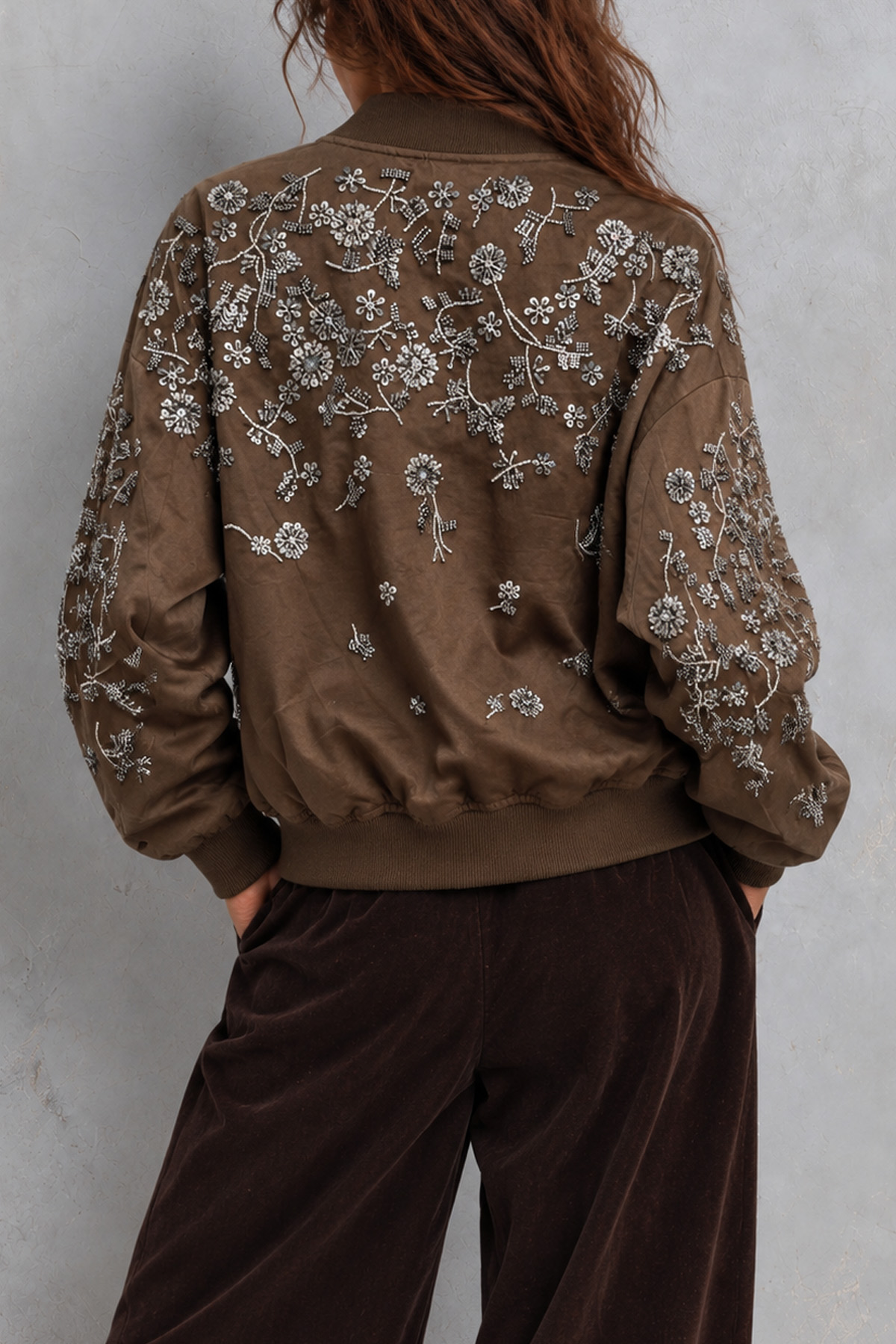 Kalani Flower Embellished Zipper Jacket