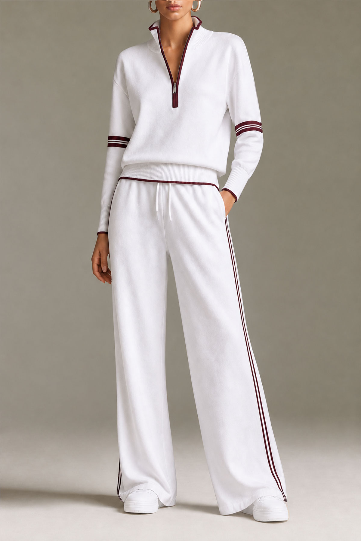 Kalina Zipper Stripe Kint Pants Set