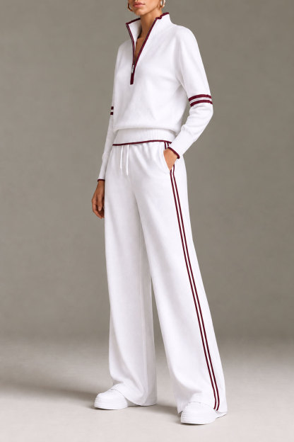 Kalina Zipper Stripe Kint Pants Set