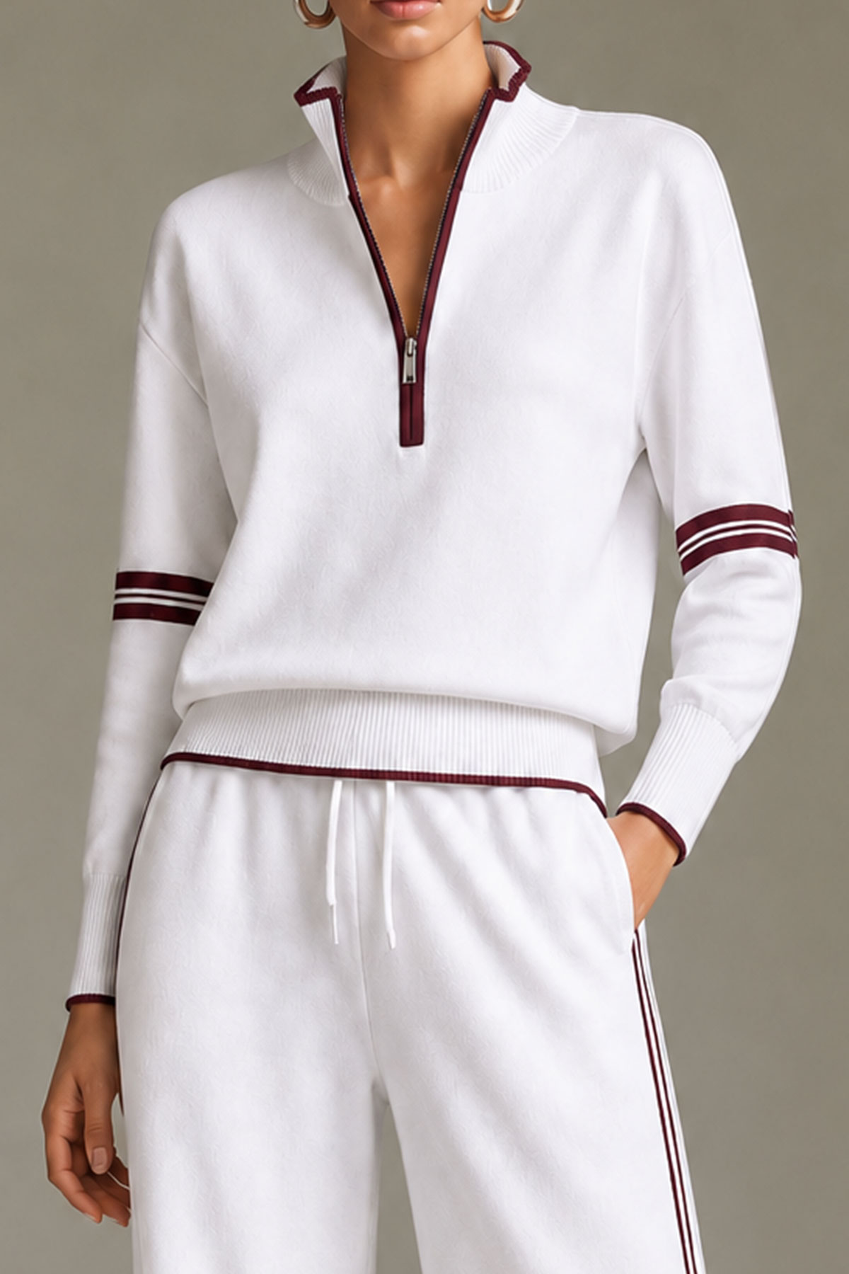 Kalina Zipper Stripe Kint Pants Set