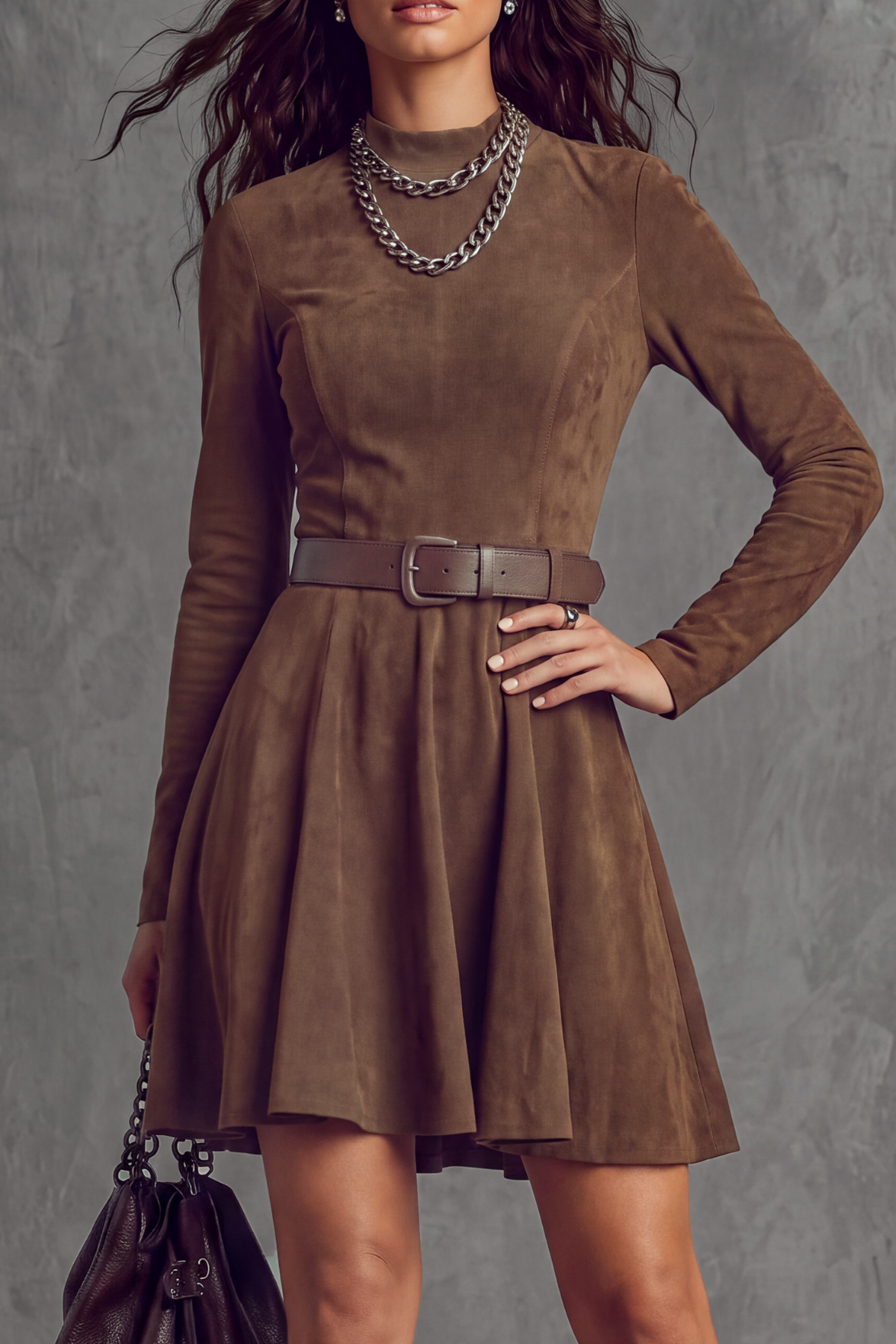 Kalythra High Neck Waist Belt Mini Dress