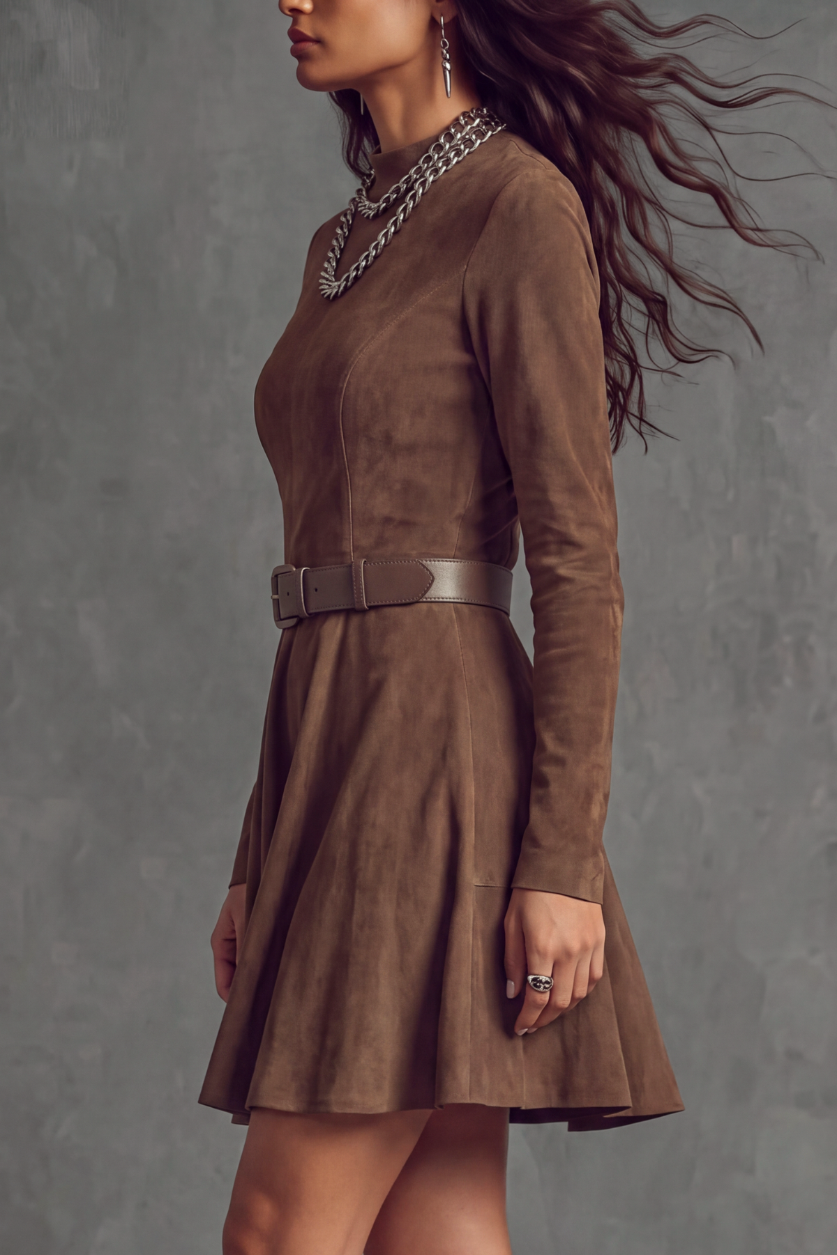 Kalythra High Neck Waist Belt Mini Dress