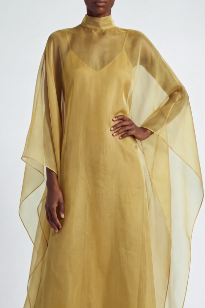 Karina High Neck Mesh Maxi Dress In Gold