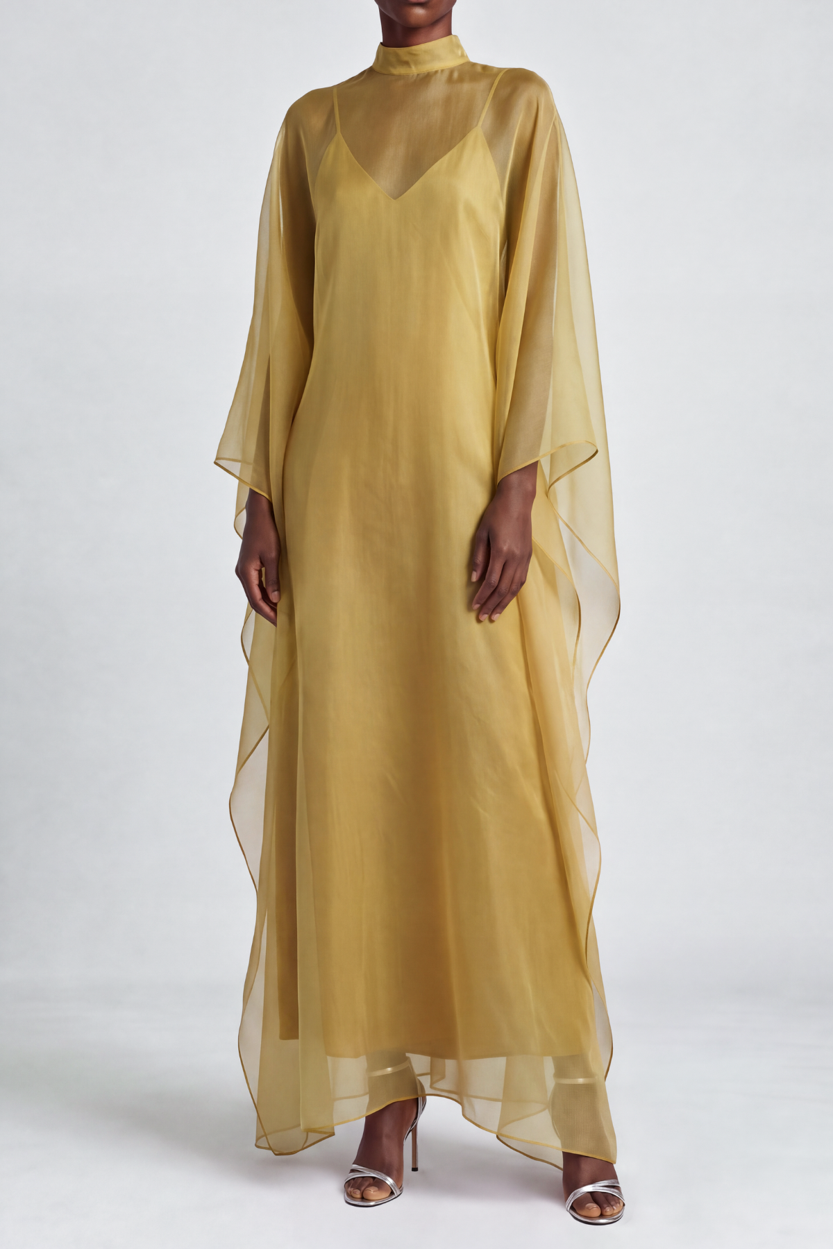 Karina High Neck Mesh Maxi Dress In Gold