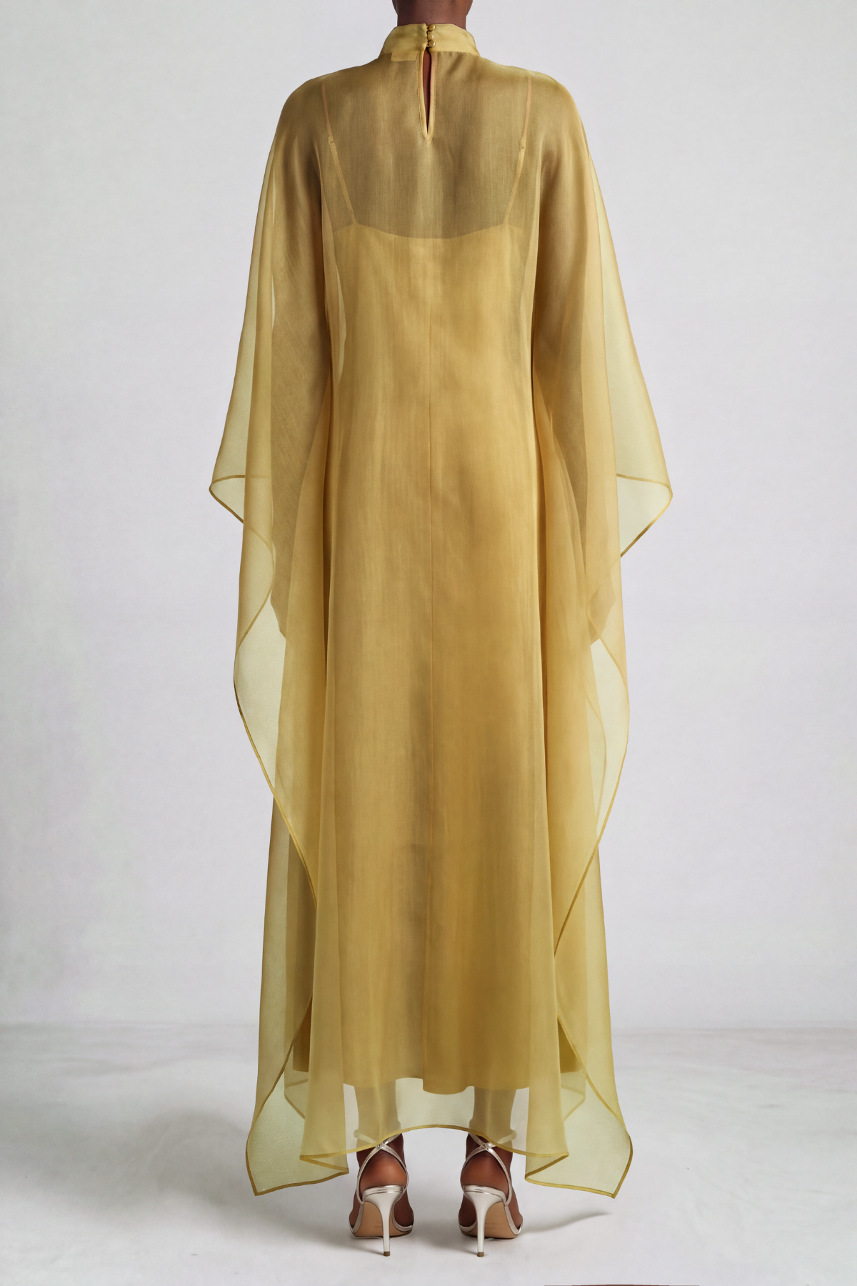 Karina High Neck Mesh Maxi Dress In Gold