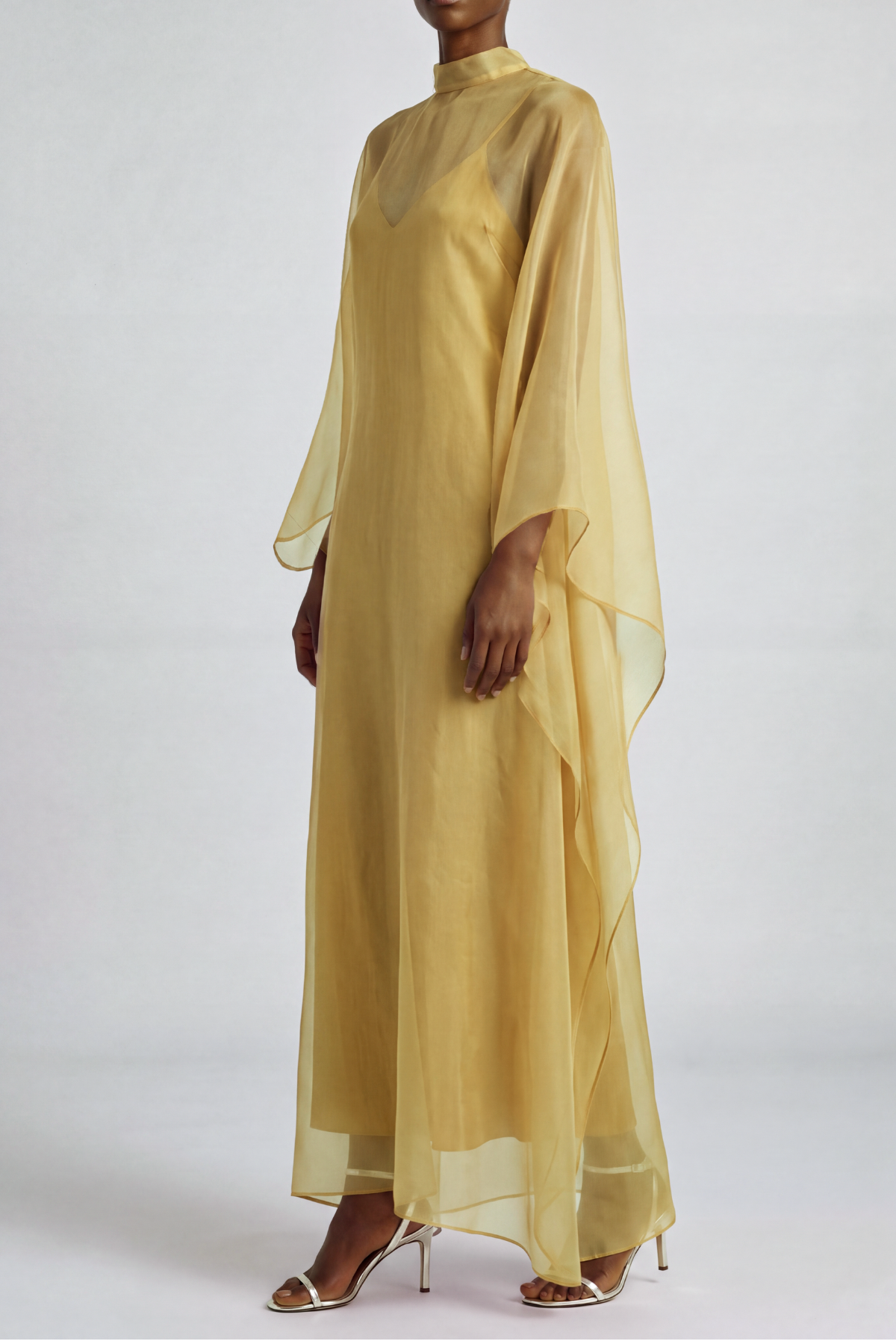 Karina High Neck Mesh Maxi Dress In Gold