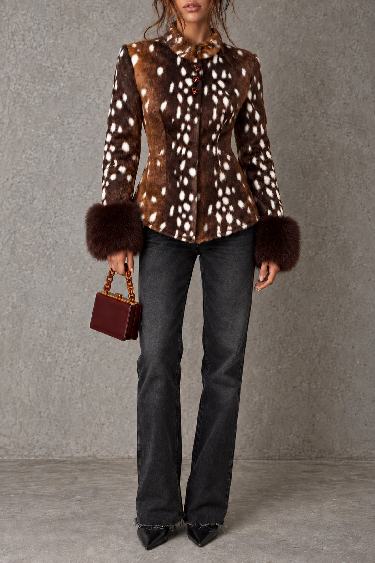 Katia Animal Print Button Fur Coat