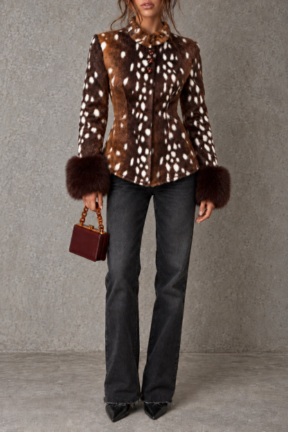Katia Animal Print Button Fur Coat