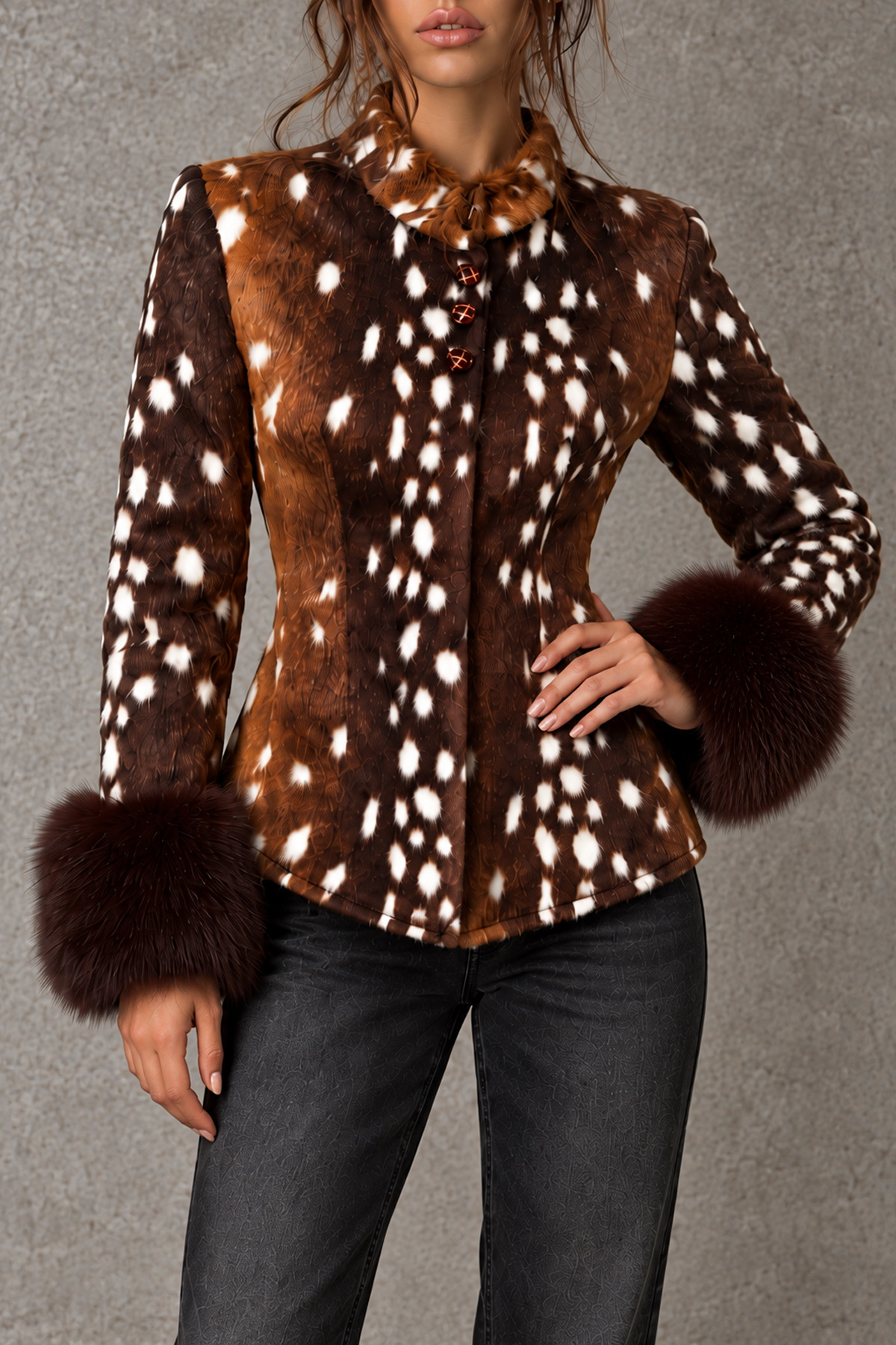 Katia Animal Print Button Fur Coat