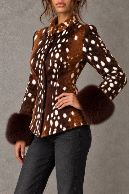 Katia Animal Print Button Fur Coat