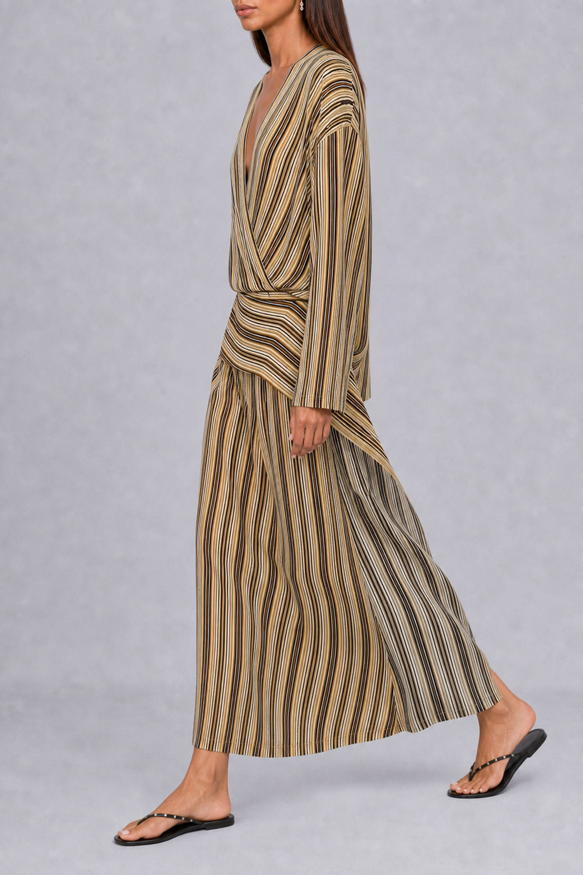 Kelsey Plunge Neck Stripe Midi Dress