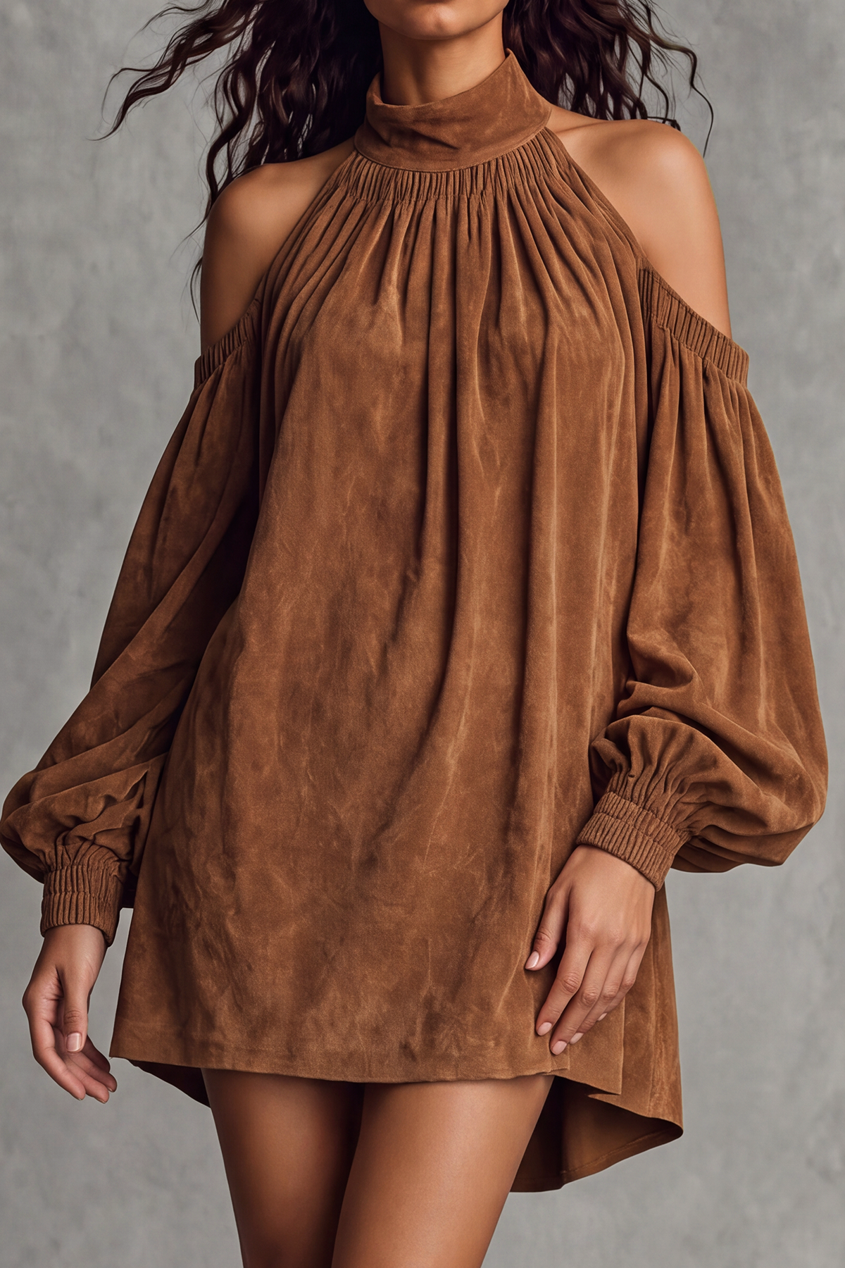 Kelvora Long Sleeve Suede Mini Dress