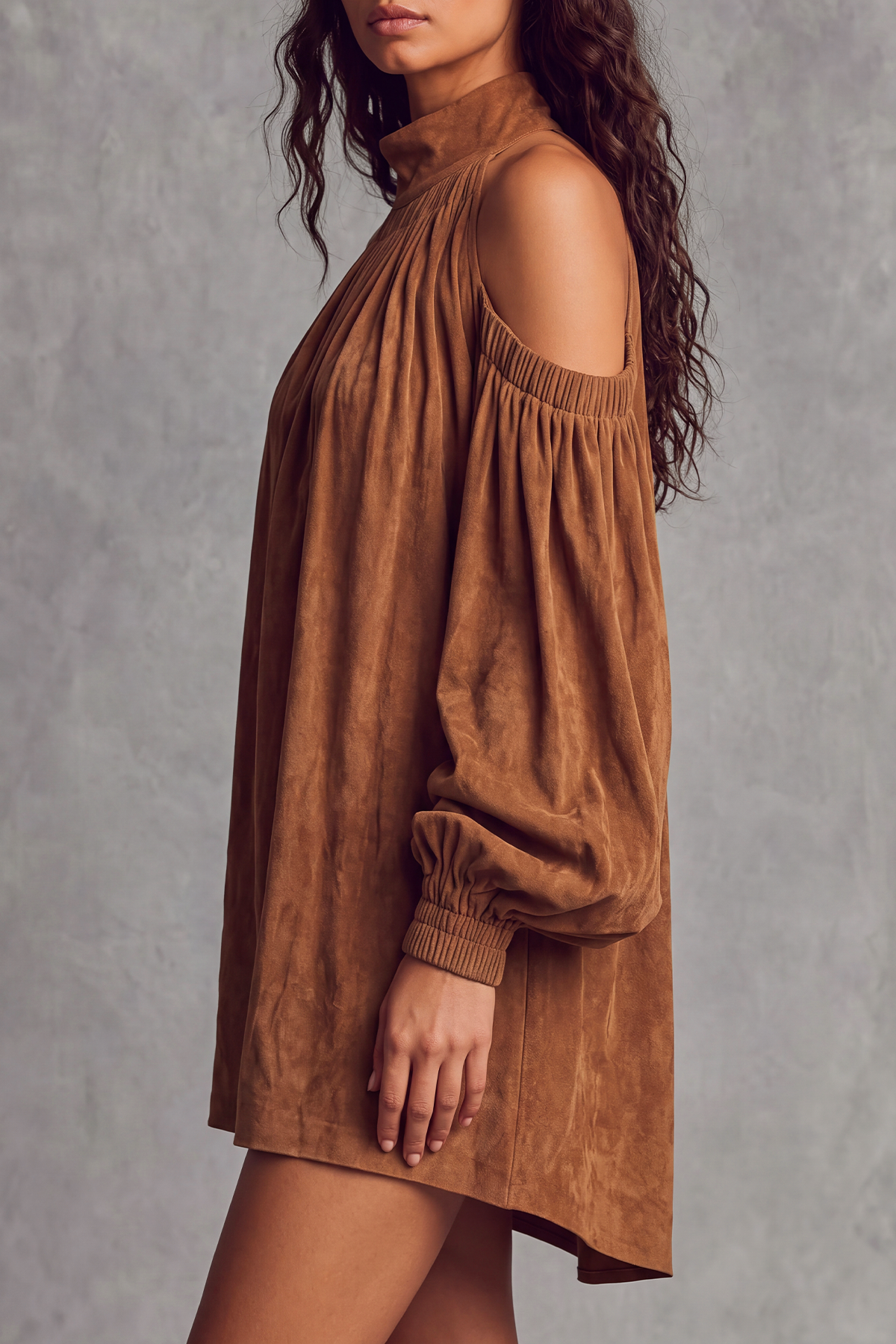 Kelvora Long Sleeve Suede Mini Dress
