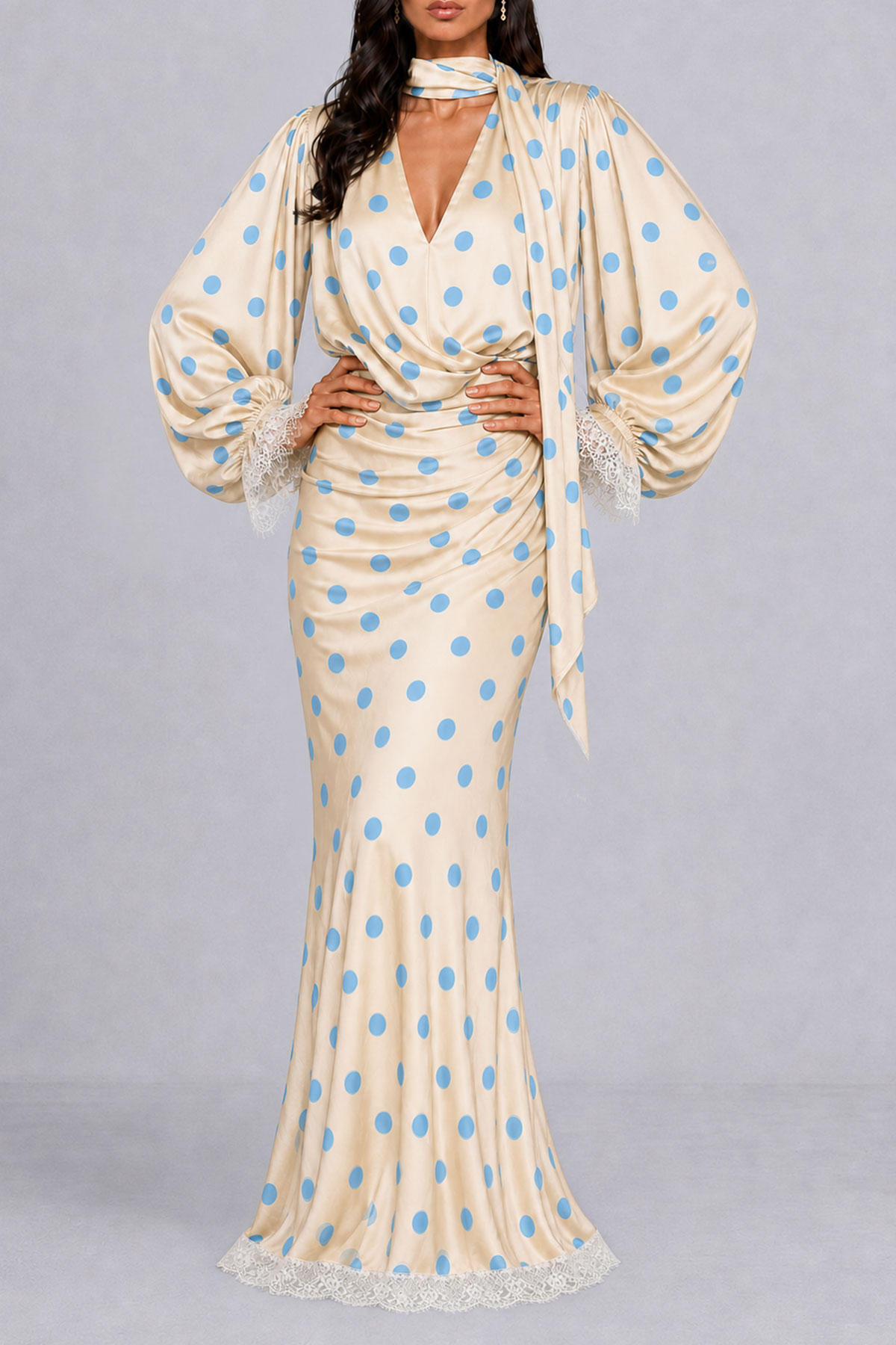 Kendall Balloon Sleeve Polka Dot Maxi Dress