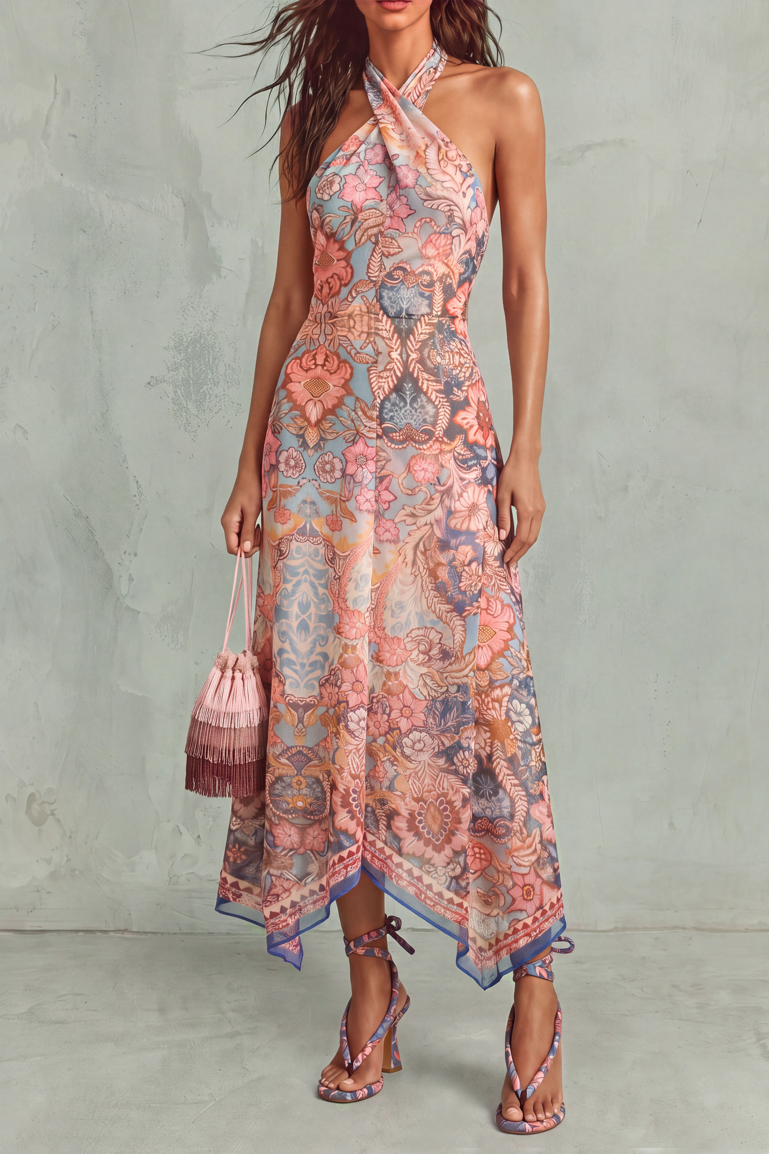 Kendra Halter Neck Floral Midi Dress