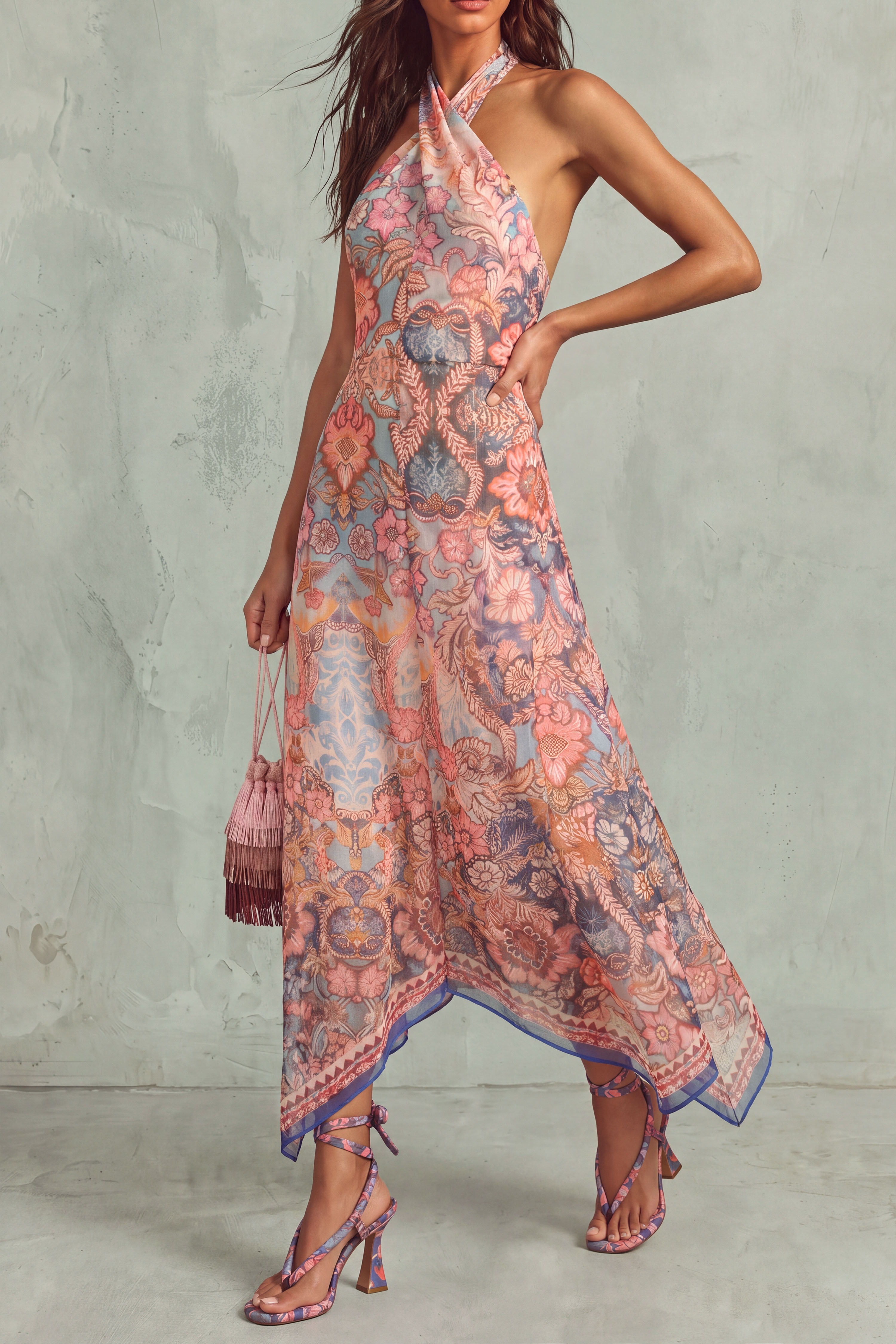 Kendra Halter Neck Floral Midi Dress