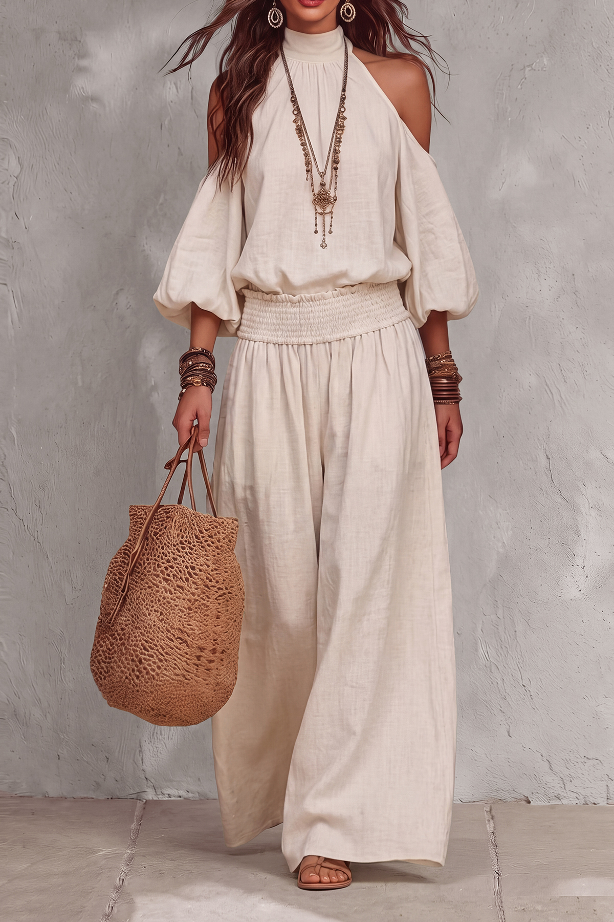 Kirelva Halter Neck Wide Leg Pants Set