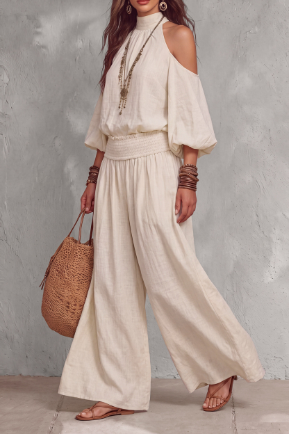 Kirelva Halter Neck Wide Leg Pants Set