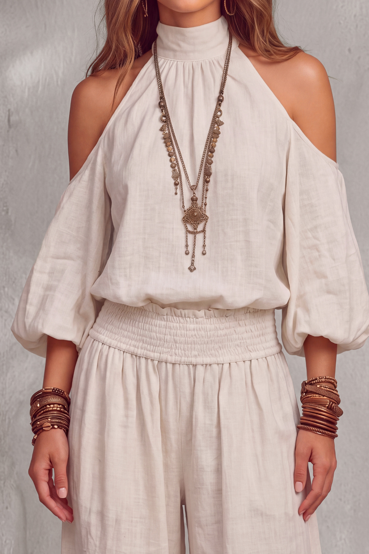 Kirelva Halter Neck Wide Leg Pants Set