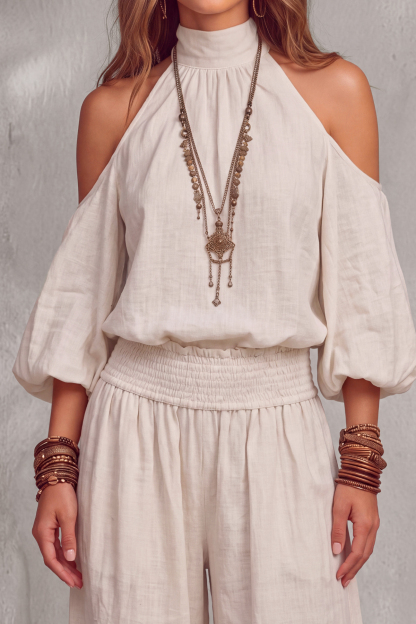 Kirelva Halter Neck Wide Leg Pants Set