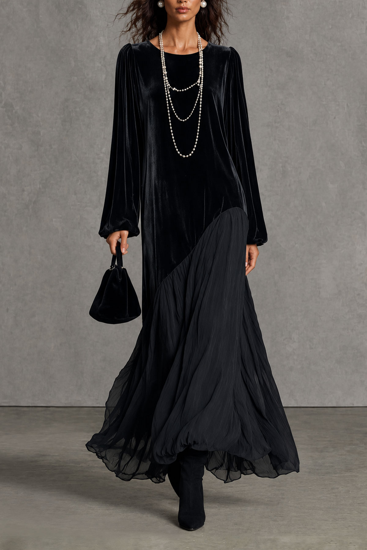 Kotono Balloon Sleeve Velvet Maxi Dress