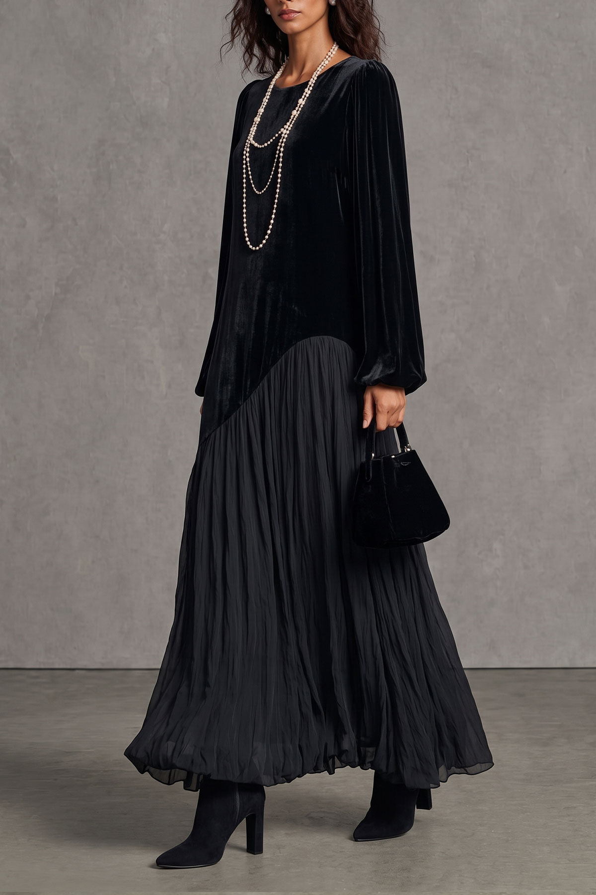 Kotono Balloon Sleeve Velvet Maxi Dress