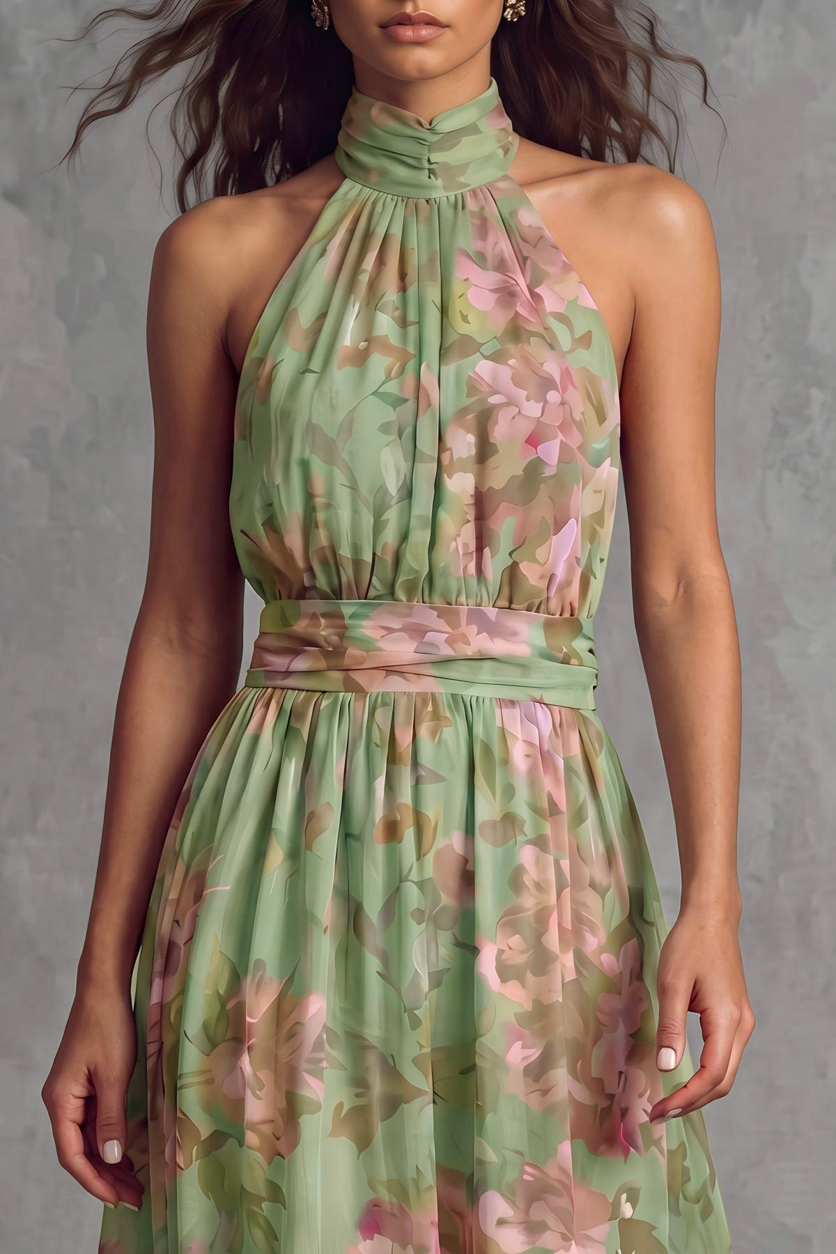 Kylora Halter Neck Floral  Maxi Dress