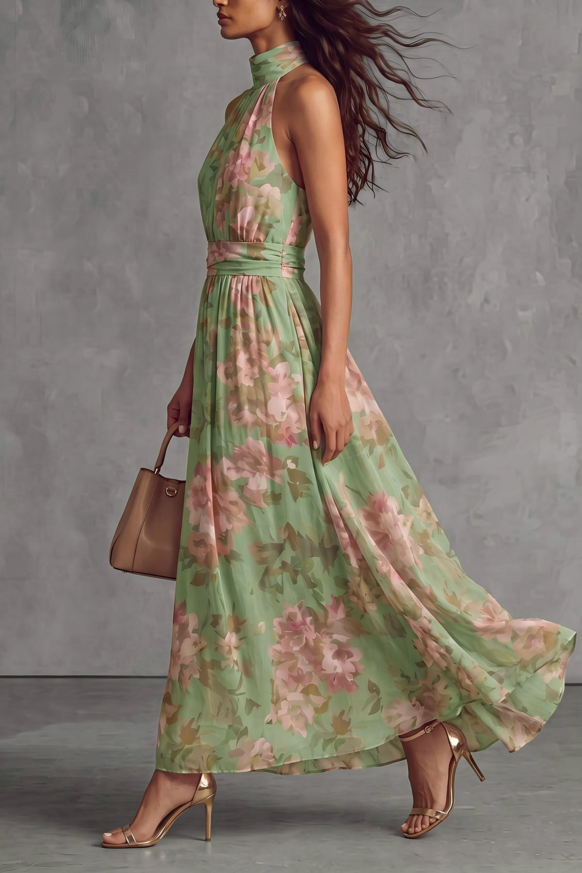 Kylora Halter Neck Floral  Maxi Dress