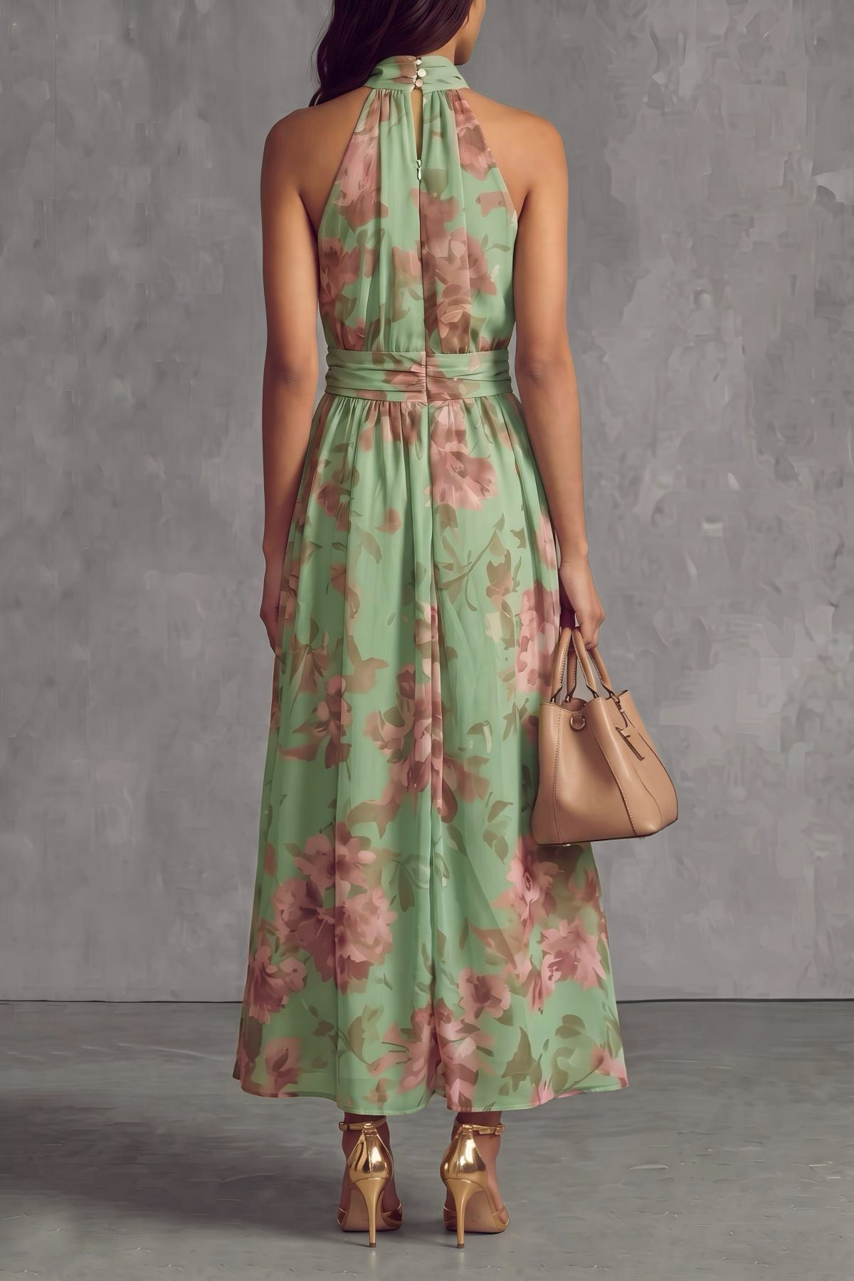 Kylora Halter Neck Floral  Maxi Dress