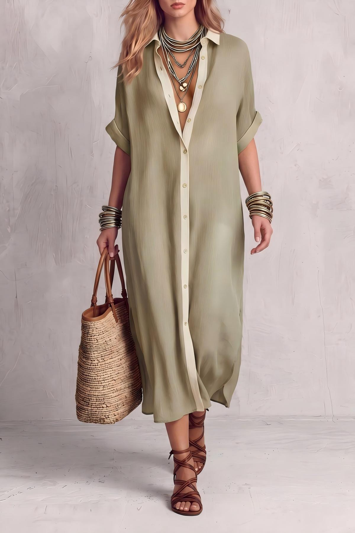 Kyvora Button Slit Shirt Maxi Dress